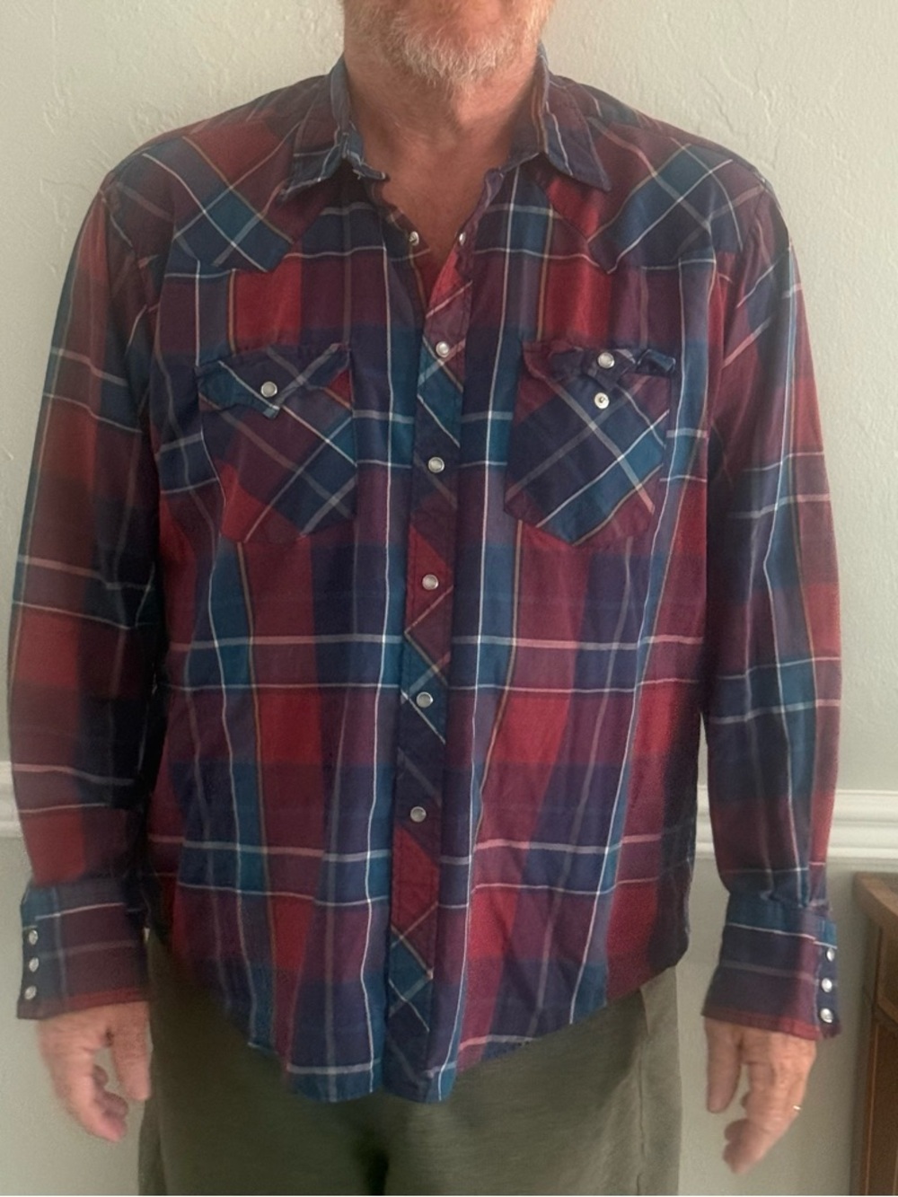 Men's Casual Red & Blue Plaid Button-Down Shirt